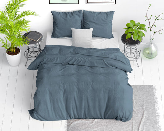 Stone washed Dekbedovertrek - Blauw